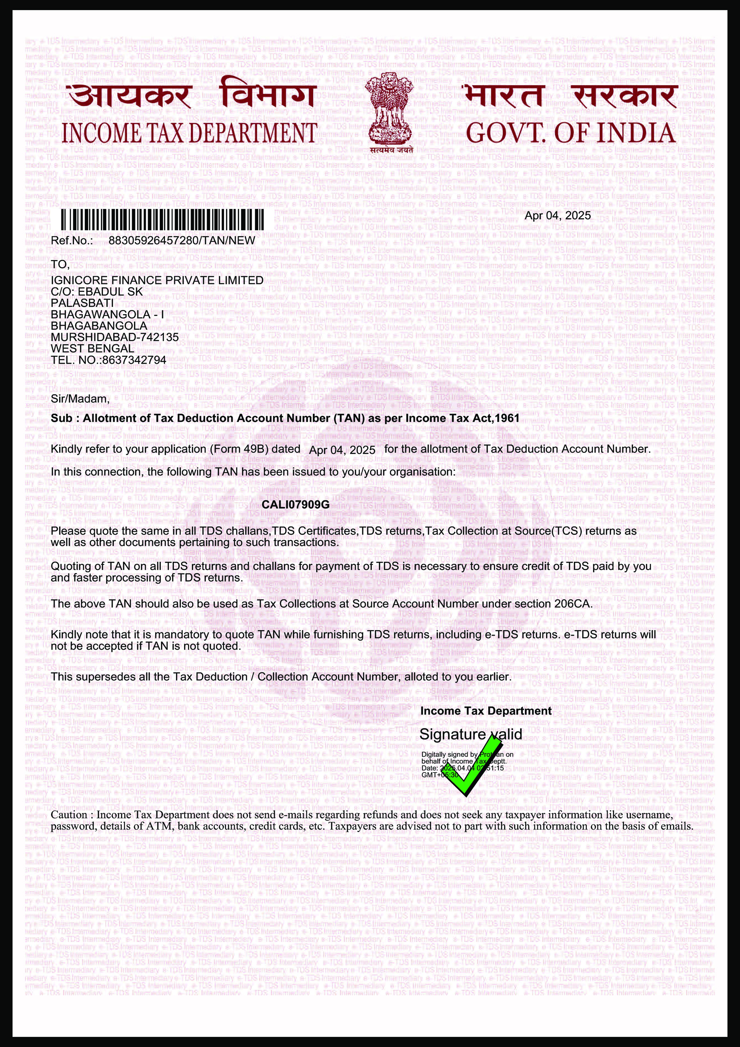 Tax Deduction and Collection Account Number 3